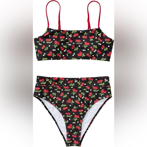 MOSHENGQI Womens High Wasited High Cut bikini retro cherries Swimsuit NWT - Picture 2 of 6